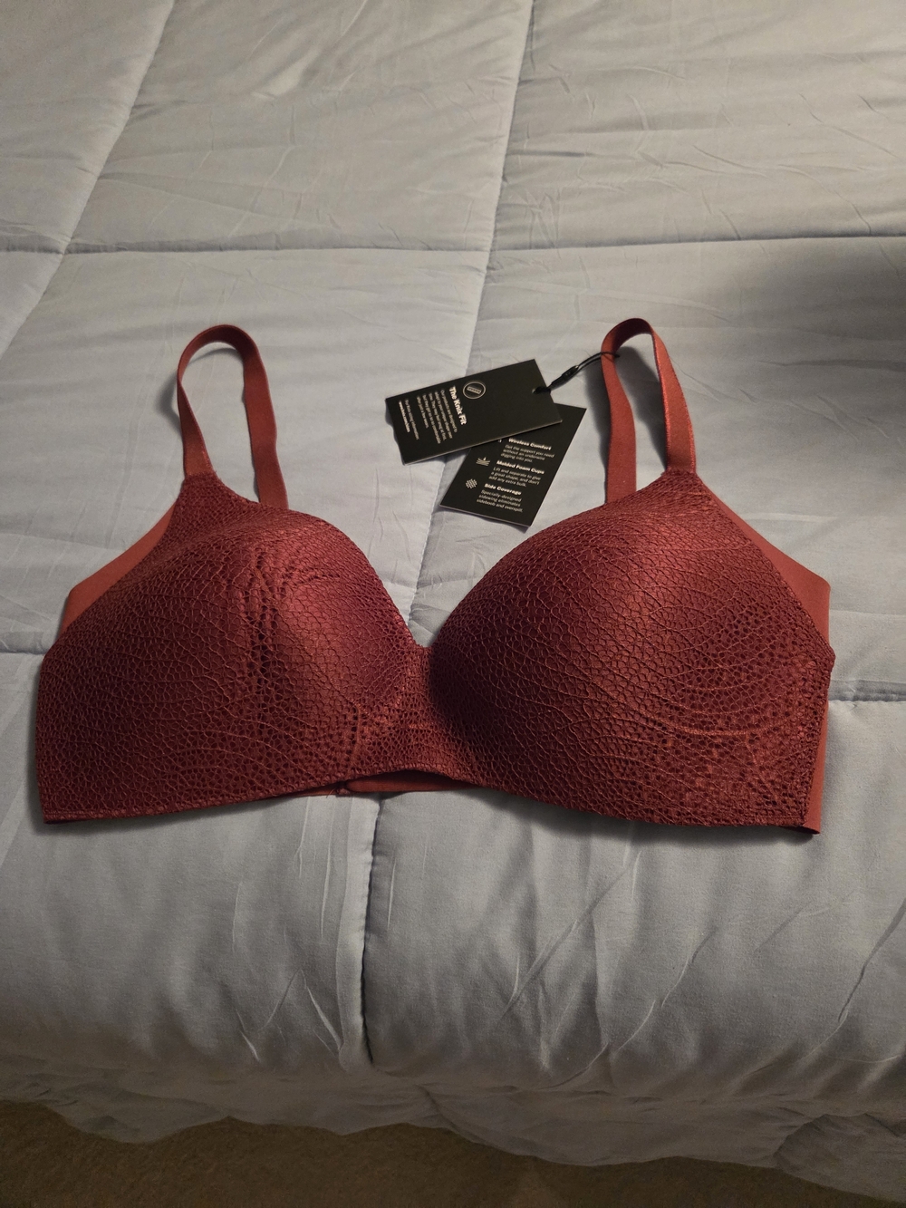 knix Wireless Lace-Textured T-Shirt Bra — Deep Burgundy